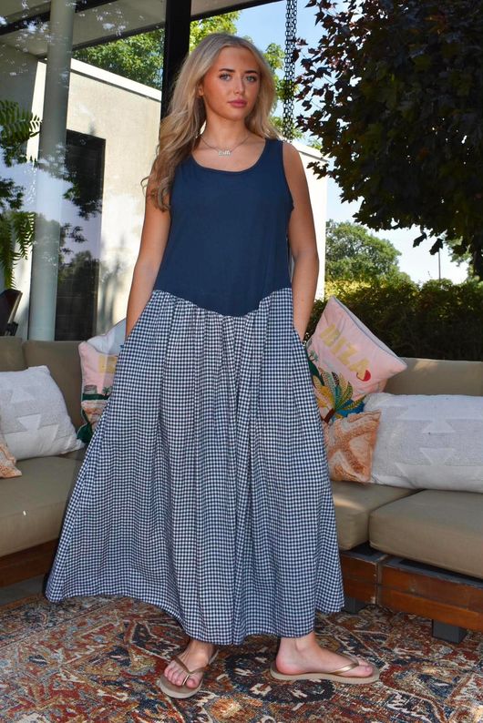 Arbi Gingham Sundress Navy